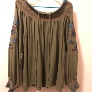 Off the shoulder, long sleeve blouse